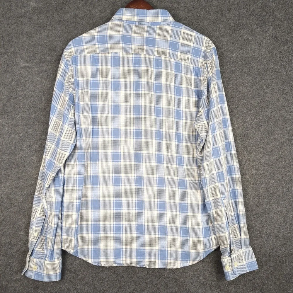 Banana‎ Republic Mens M Untucked Fit Plaid Blue White Long Sleeve